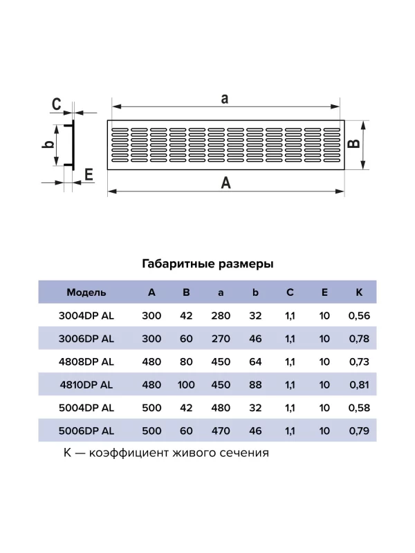 Решетка вентиляционная DP AL переточная 500x42 алюминий White ERA