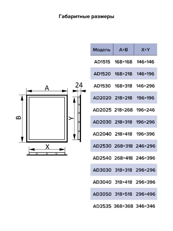 Люк ревизионный AD фланец 296х396 нажимной 318х418 пластик AURAMAX