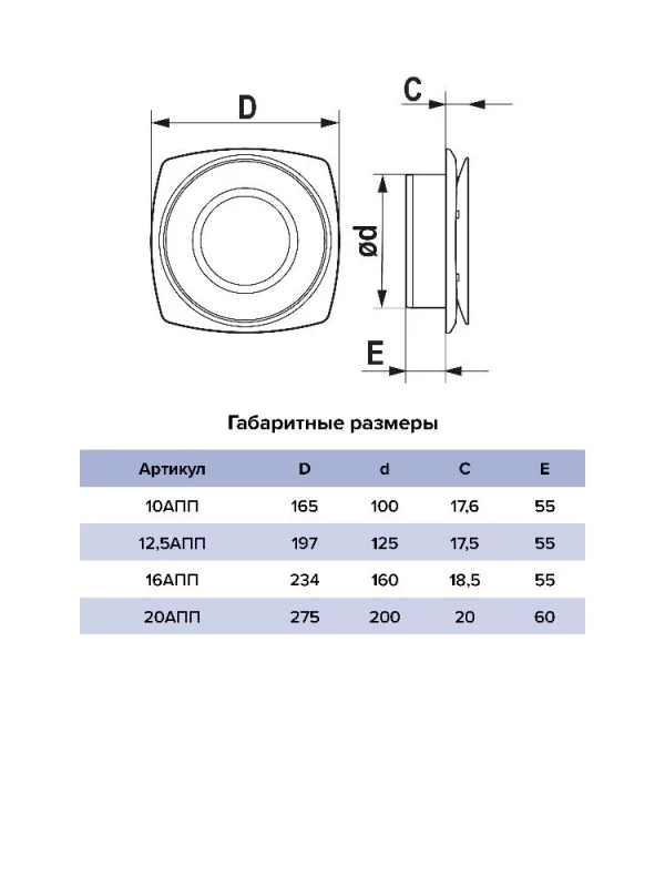 Анемостат АПП фланец D200 регулируемый D275 пластик ERA