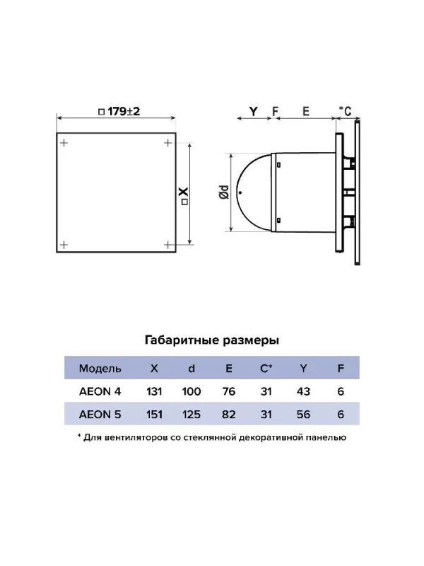 Панель декоративная AEON D100/125 179х179 стекло матовое Silver Clear DICITI