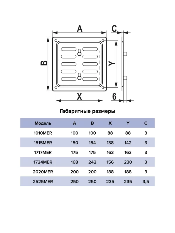 Решетка вентиляционная MER регулируемая 150x154 окрашенная сталь Antique copper ERA