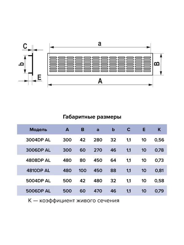Решетка вентиляционная DP AL переточная 500x42 алюминий Silver ERA