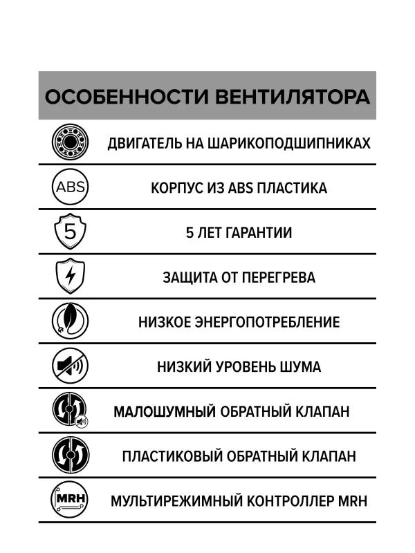 Вентилятор накладной BREEZE D125 обратный клапан MRH DICITI