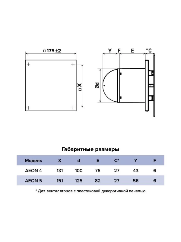 Вентилятор вытяжной AEON 5C TURBO D125 обратный клапан DICITI